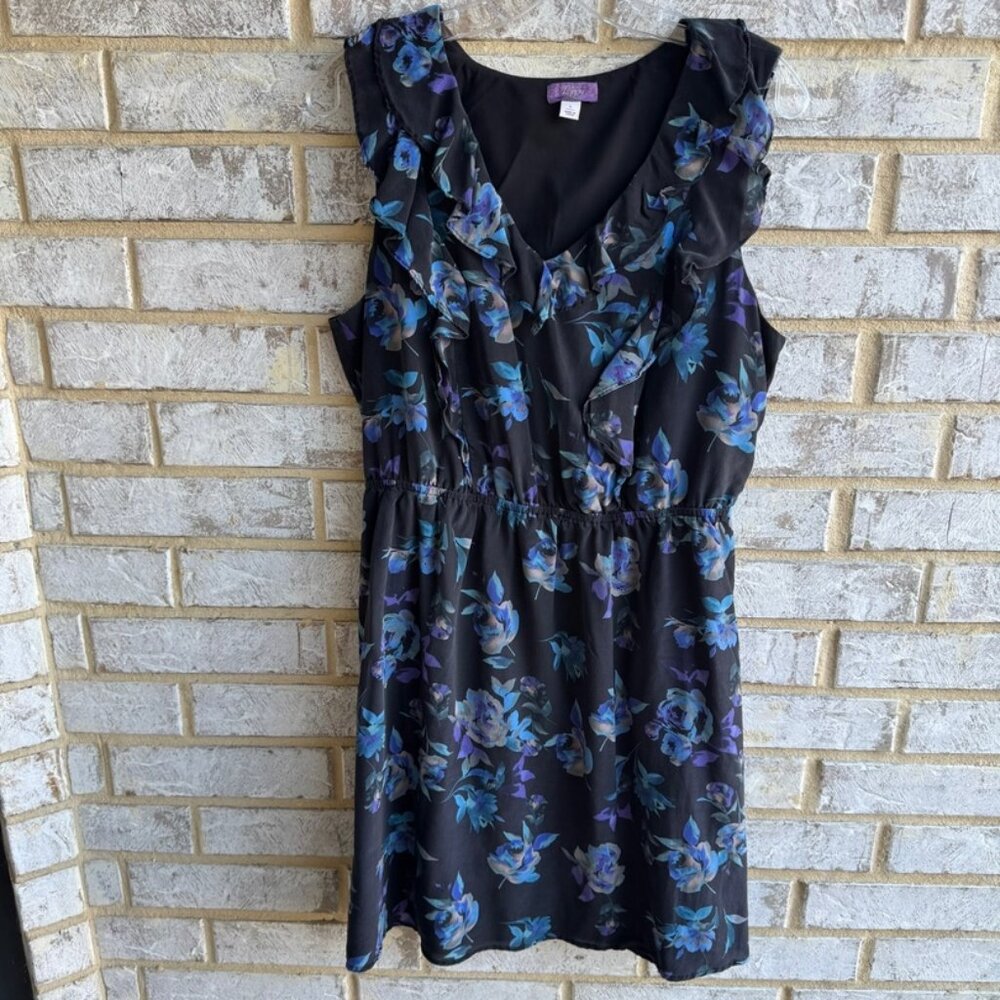 Truly Poppy 100% Silk Lining Sleeveless V-Neck Floral Dress Women's Size L.